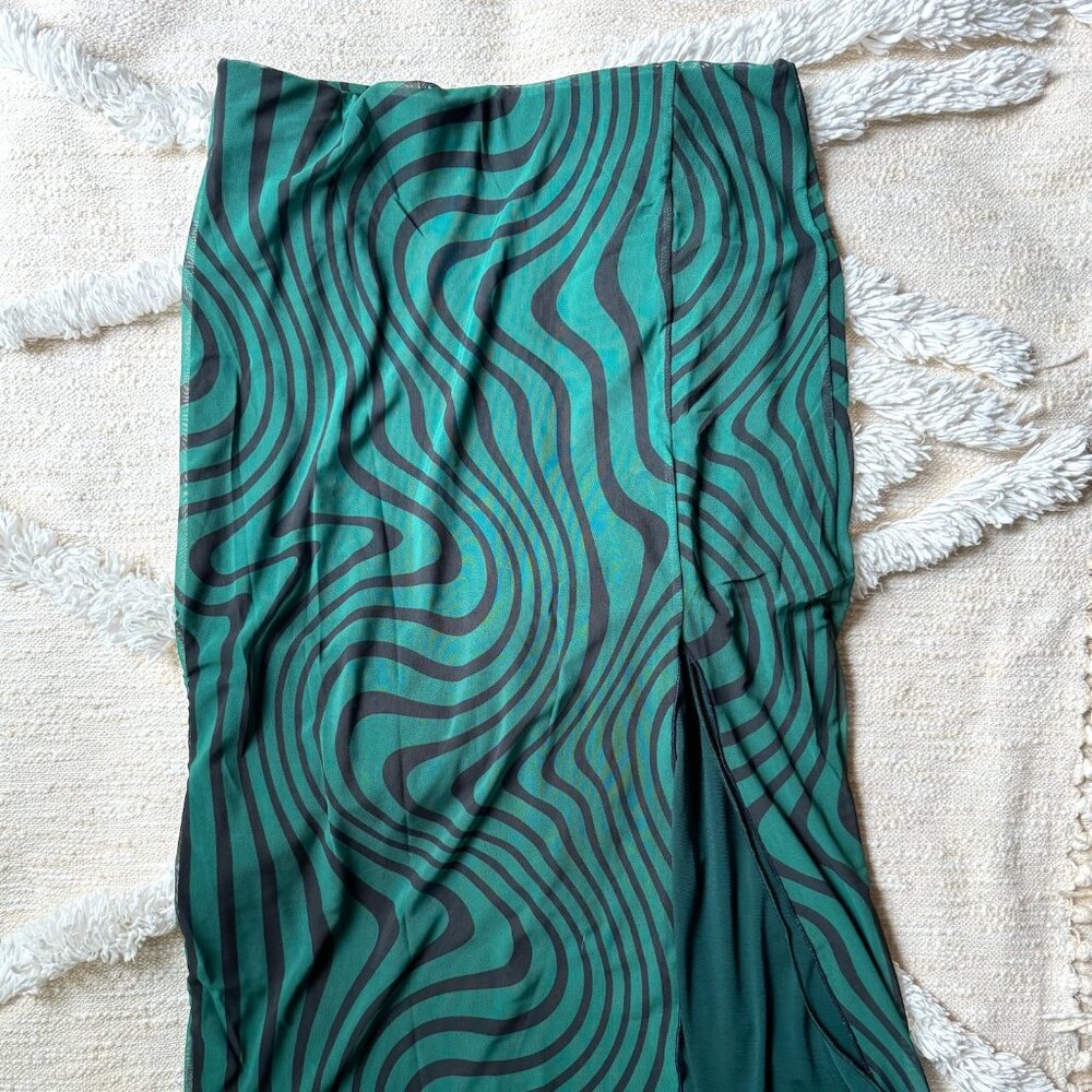 Green and Black Swirl Midi Skirt, Size Large, Urban Outfitters